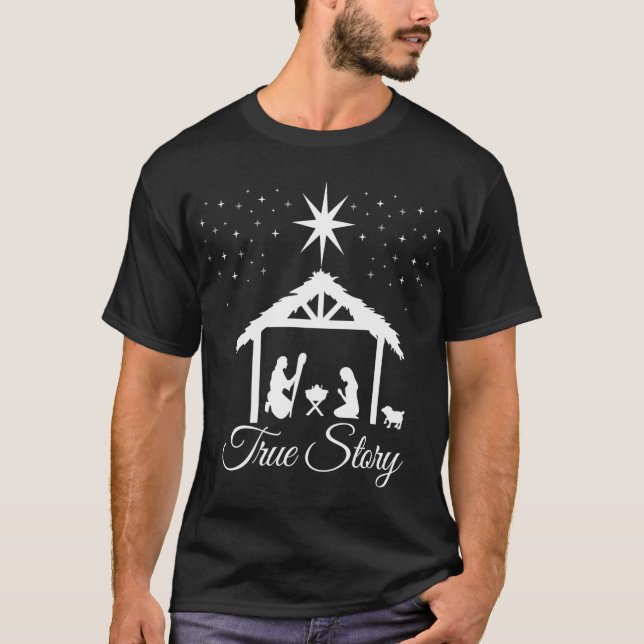 Christmas Nativity Shirt True Story Nativity Scene (Front)