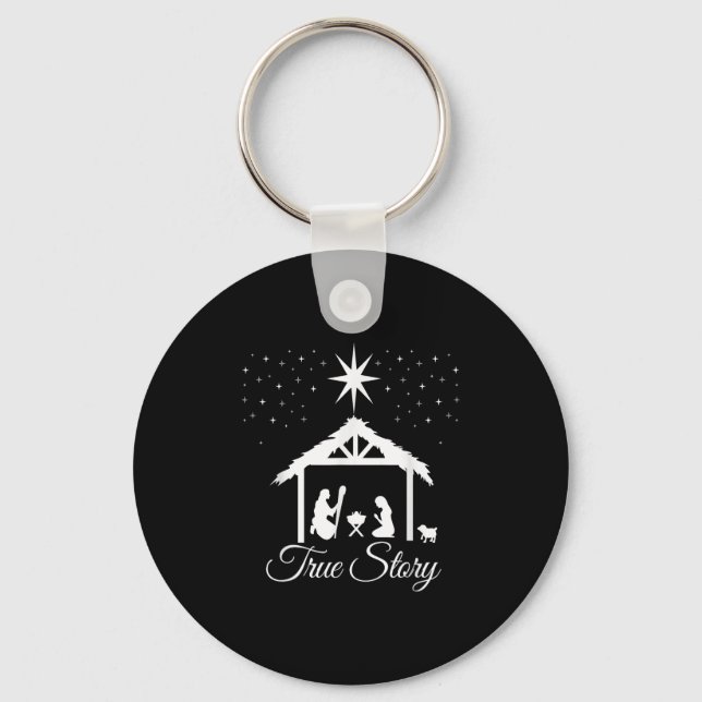 Christmas Nativity Shirt True Story Nativity Scene Key Ring (Front)