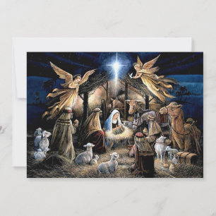 Christmas Nativity stable scene angels Holiday Card