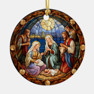 Christmas Nativity Stained Glass Ceramic Ornament