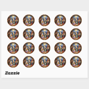Christmas Nativity Stained Glass Look Classic Round Sticker
