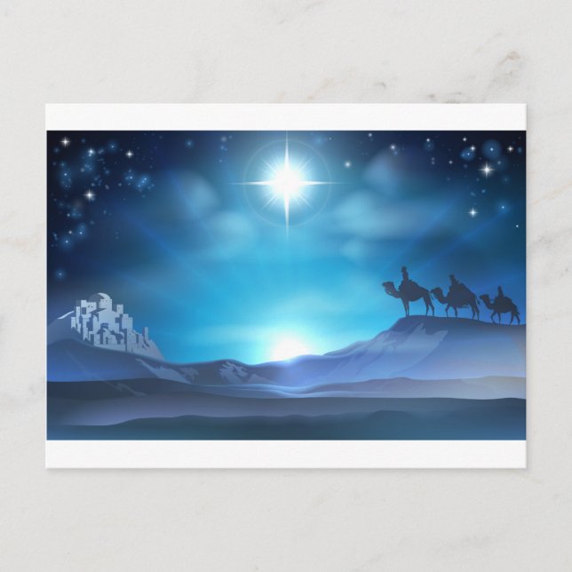 Christmas Nativity Star and Wise Men Holiday Postcard (Front)