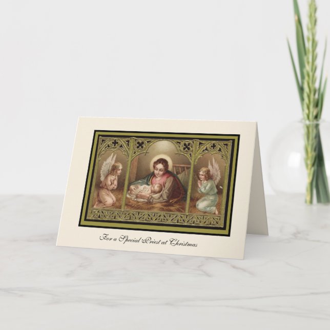 Christmas Nativity Virgin Mary Jesus Angels  Holid Holiday Card (Front)