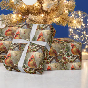 Christmas Nature Forest with Holly Berry, Bird Wrapping Paper