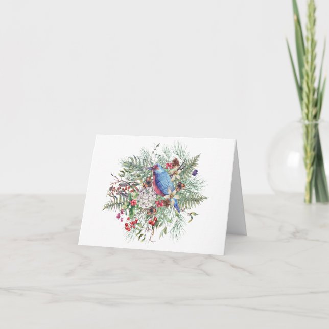 Christmas Nature Illustration with Bird & Berries Card (Front)
