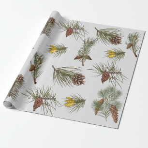 Christmas Nature Themed Pine Cones and Branches Wrapping Paper