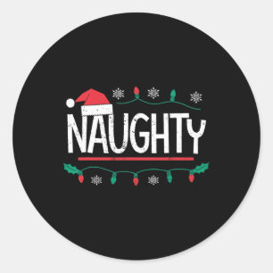 Christmas Naughty Nice Matching Funny Xmas Couple Classic Round Sticker