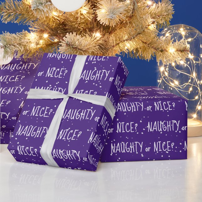 Christmas NAUGHTY or NICE Text In Snowflakes Wrapping Paper (Holidays)