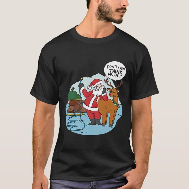 Christmas Naughty Santa Sleigh Reindeer Xmas Snow T-Shirt (Front)