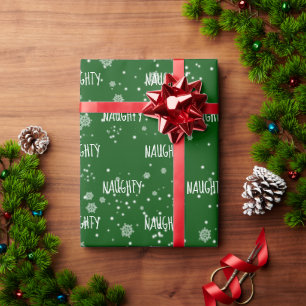 Christmas NAUGHTY Text In Snowflakes Wrapping Paper