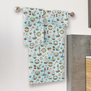 Christmas Nautical Coastal Lighthouses Ship Bath Towel Set