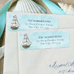 Christmas Nautical Sailing Ship Return Address Return Address Label<br><div class="desc">These nautical Christmas return address labels feature a watercolor sailing ship decorated for the holidays,  on an aqua blue watercolor texture background. Check out the collection for matching products,  and feel free to message me through Zazzle Chat if you need a special product or design tweaks.</div>