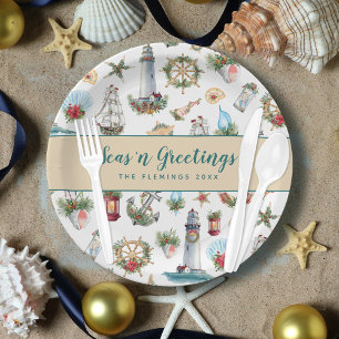 Christmas Nautical Seas’n Greetings Personalised Paper Plate