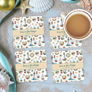 Christmas Nautical Seas’n Greetings Personalised Square Paper Coaster
