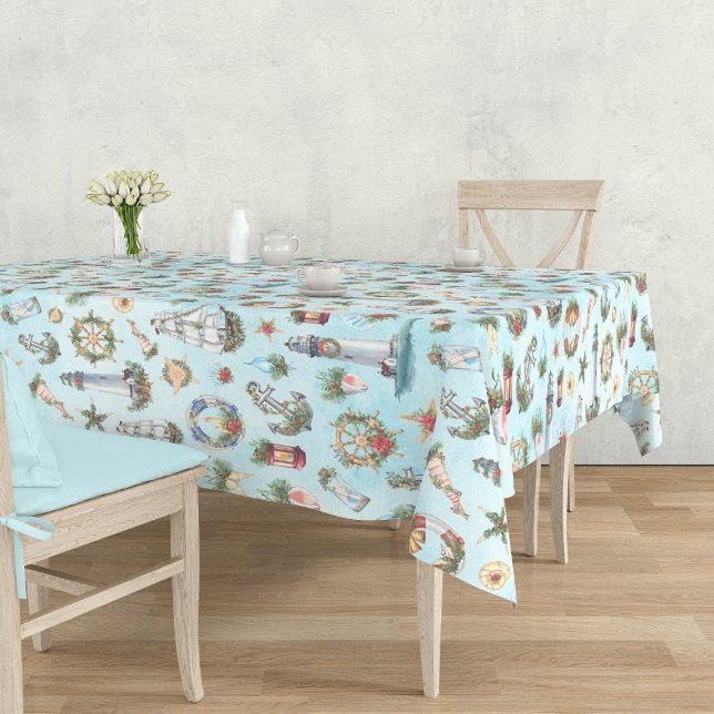 Christmas Nautical Watercolor Pattern Tablecloth (Creator Uploaded)