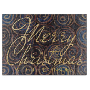 Christmas Navy and Gold Swirls Cutting Board