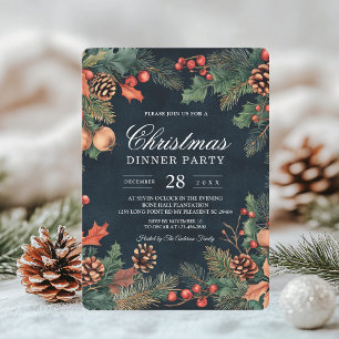 Christmas Navy Blue and Pine Holiday Invitation