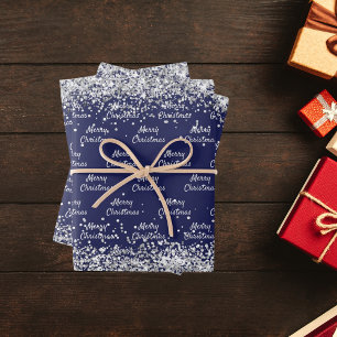 Christmas navy blue silver elegant wrapping paper sheet