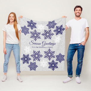 Christmas Navy Blue Snowflakes Fleece Blanket