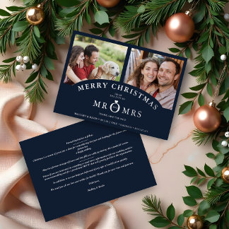 Christmas Navy Chic Luxury Chic Silver 2 Photos Foil Holiday Card