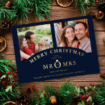 Christmas Navy Chic Luxury Golden Effect 2 Photos  Foil Holiday Card<br><div class="desc">Christmas Navy Chic Luxury Golden Effect 2 Photos Wedding metallic Foil Save the Date Card with Envelope. For MR & MRS, MRS & MRS, MR & MR couples. If you want to coordinate the back, I suggest you use the following color codes: Rose Gold C3999B - Gold #CBB068 - Silver...</div>