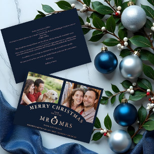 Christmas Navy Chic Luxury Rose Gold 2 Photos Foil Holiday Card