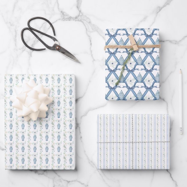 Christmas Navy Ginger Jar  Wrapping Paper Sheet (Front)