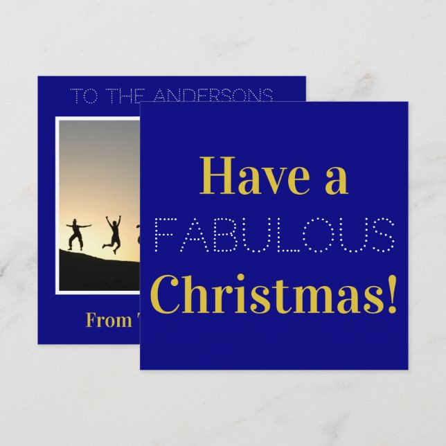 Christmas Navy Gold White Tyopgraphy Photo Holiday Card (Front/Back)