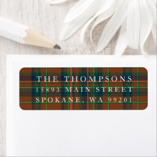 Christmas Navy Orange Plaid Flannel Return Address Label