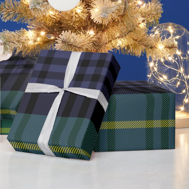 Christmas navy plaid classic holiday simple wrapping paper (Holidays)