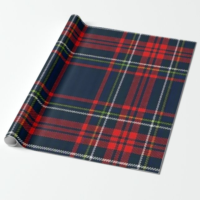 Christmas Navy Plaid Wrapping Paper (Unrolled)