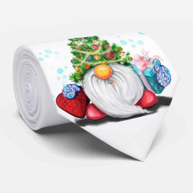 Christmas Neck Tie Happy Gnome with Gift (Rolled)