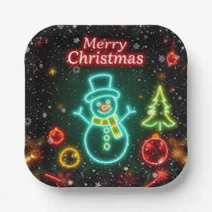 Christmas Neon Popular Holiday Collection Paper Plate