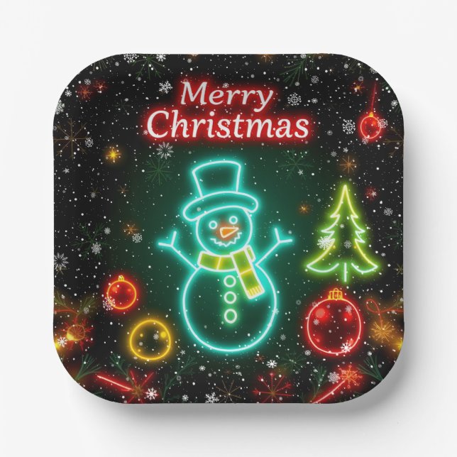 Christmas Neon Popular Holiday Collection Paper Plate (Front)