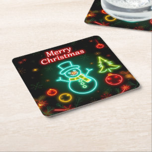 Christmas Neon Popular Holiday Collection Square Paper Coaster