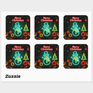 Christmas Neon Popular Holiday Collection Square Sticker