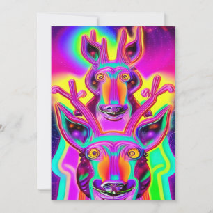 Christmas neon Reindeer greeting card