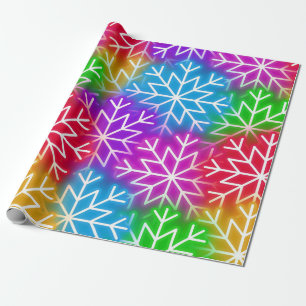 Christmas Neon Snowflakes Colourful Pattern Wrapping Paper