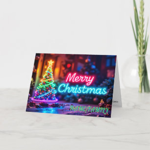 Christmas Neon Tree Glow Holiday Card