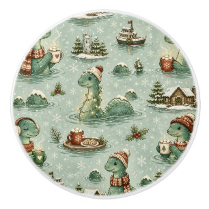 Christmas Nessie Loch Ness Monster Cosy Cryptids  Ceramic Knob