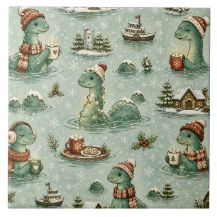 Christmas Nessie Loch Ness Monster Cosy Cryptids Ceramic Tile