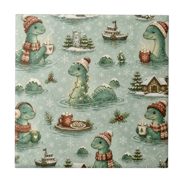 Christmas Nessie Loch Ness Monster Cosy Cryptids  Ceramic Tile (Front)
