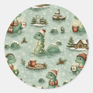 Christmas Nessie Loch Ness Monster Cosy Cryptids Classic Round Sticker