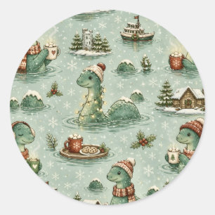 Christmas Nessie Loch Ness Monster Cosy Cryptids Classic Round Sticker