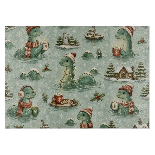 Christmas Nessie Loch Ness Monster Cosy Cryptids  Cutting Board (Front)