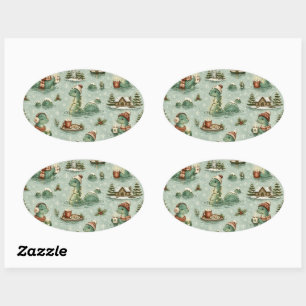 Christmas Nessie Loch Ness Monster Cosy Cryptids Oval Sticker