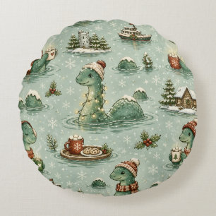 Christmas Nessie Loch Ness Monster Cosy Cryptids  Round Cushion