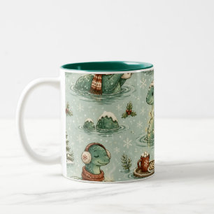 Christmas Nessie Loch Ness Monster Cosy Cryptids Two-Tone Coffee Mug