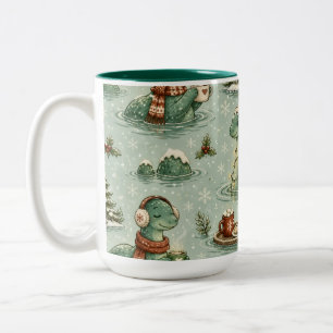Christmas Nessie Loch Ness Monster Cosy Cryptids Two-Tone Coffee Mug