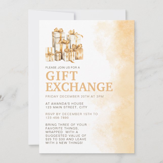 Christmas Neutral Watercolor Gift Exchange Invitation (Front)